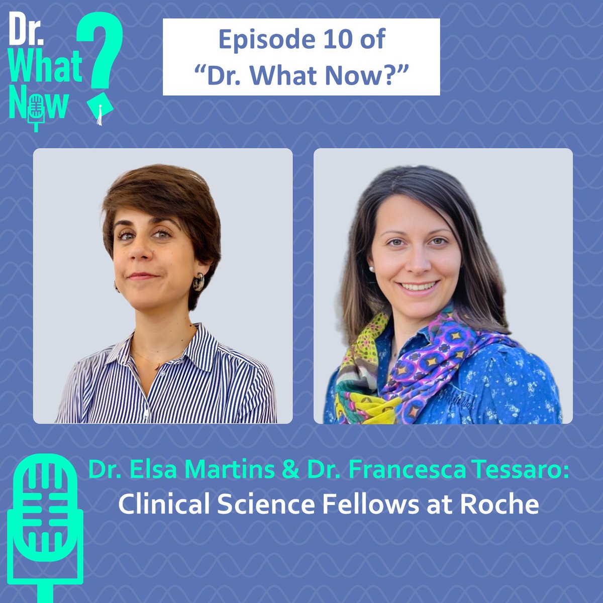 Episode 10 is out! 📣 Dr. Elsa Martins and Dr. Francesca Tessaro explain their roles as clinical scientists at Roche and their contributions to developing next generation medicines 🎧Listen the interview now: shorturl.at/bfiA8 #DrWhatNow #phdcareers #Drugdevelopent #Pharma