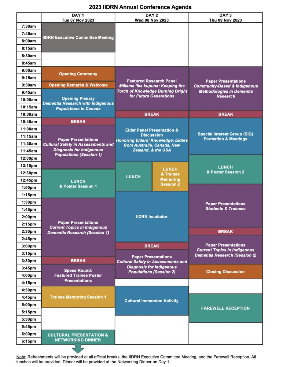 IIDRNConference's tweet photo. Agenda overview is in! We are so excited to see everyone at #IIDRN23 in 15 days 🌈 #Conference #Hawaii #Dementia #Alzheimers #Research https://t.co/bjGLLNRLDx