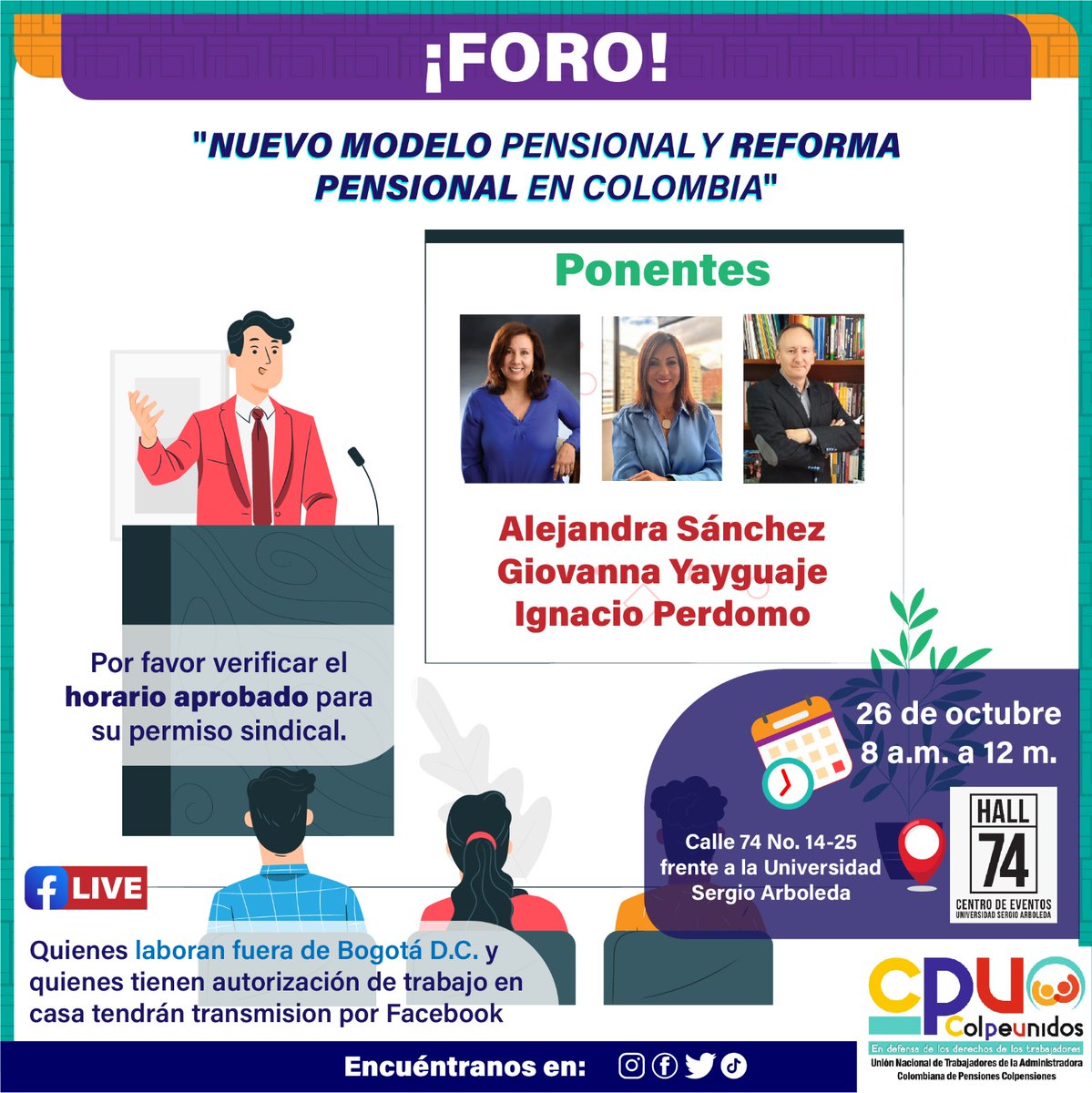 colpeunidos's tweet photo. Foro Nuevo Modelo y Reforma Pensional @petrogustavo escenario generado para que nosotros como trabajadores @Colpensiones tengamos la oportunidad de formarnos dentro de la propuesta legislativa @MintrabajoCol desde la academia @dussanja @gloriainesramir https://t.co/dX6n2iMUHZ