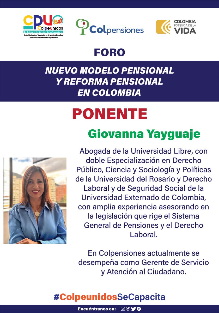 colpeunidos's tweet photo. Foro Nuevo Modelo y Reforma Pensional @petrogustavo escenario generado para que nosotros como trabajadores @Colpensiones tengamos la oportunidad de formarnos dentro de la propuesta legislativa @MintrabajoCol desde la academia @dussanja @gloriainesramir https://t.co/dX6n2iMUHZ