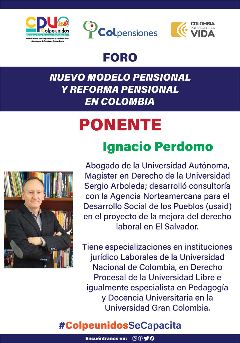colpeunidos's tweet photo. Foro Nuevo Modelo y Reforma Pensional @petrogustavo escenario generado para que nosotros como trabajadores @Colpensiones tengamos la oportunidad de formarnos dentro de la propuesta legislativa @MintrabajoCol desde la academia @dussanja @gloriainesramir https://t.co/dX6n2iMUHZ