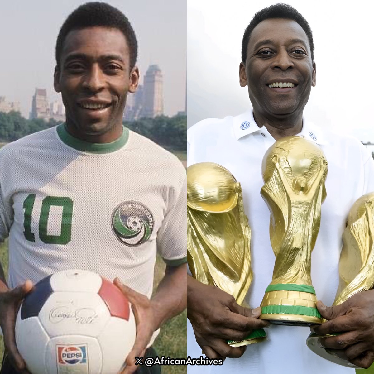 AfricanArchives's tweet photo. Happy birthday to one of the greatest footballers, Pele. 

🏟️ 1000+ games
⚽ 1000+ goals
🏆 3x World Cup
✅ The youngest player in history to play and score in a World Cup final 

He would have been 83 today. Rest in Power! https://t.co/PuOsn5KxmG