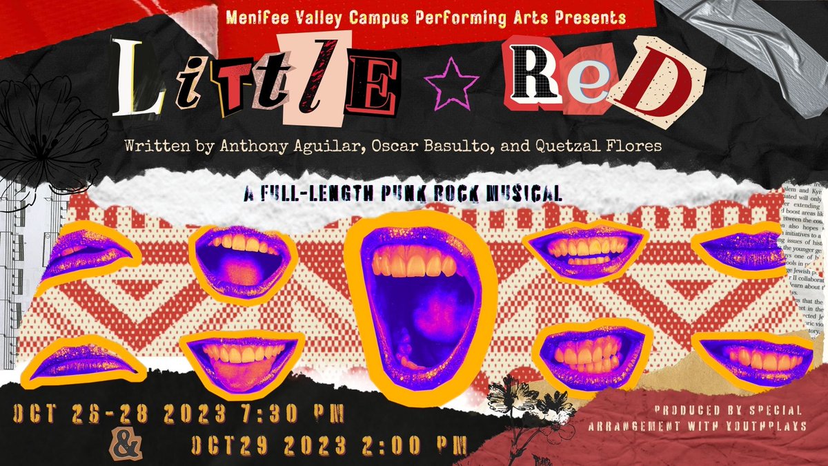 heyantny's tweet photo. Our first college production! If you're in Menifee/Riverside county this weekend, Oct. 26th-29th, come on by to watch our punk rock musical, "Little Red." https://t.co/q2x8U6yHxs
