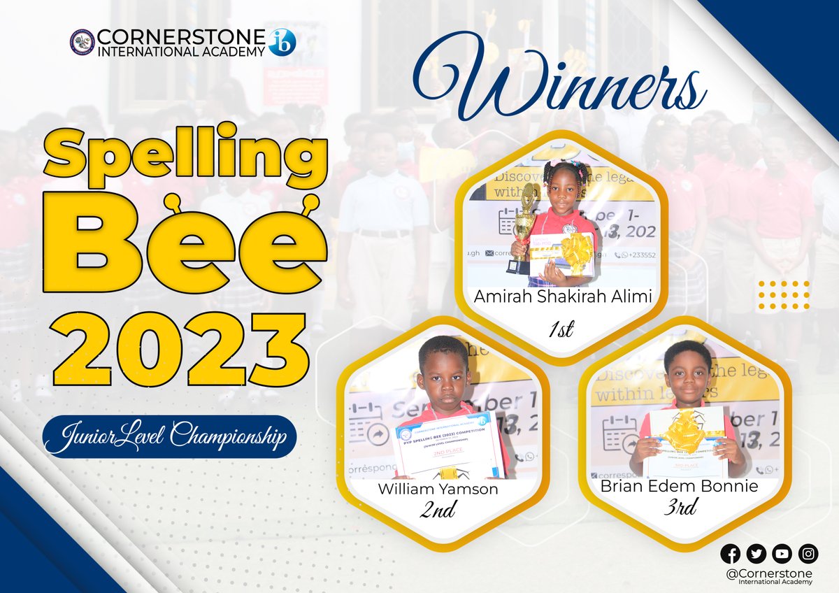 CIA_Ghana's tweet photo. The Grande Finale of our Spelling Bee 2023/2024 was a highly challenging and well contested event. 
We are proud of all participants especially the students who emerged as winners of the competition. 

Congratulations! 
#SpellinBeeGrandeFinale #TeamCIA #BuildingTogetherWithParent https://t.co/l6JsI53hPM