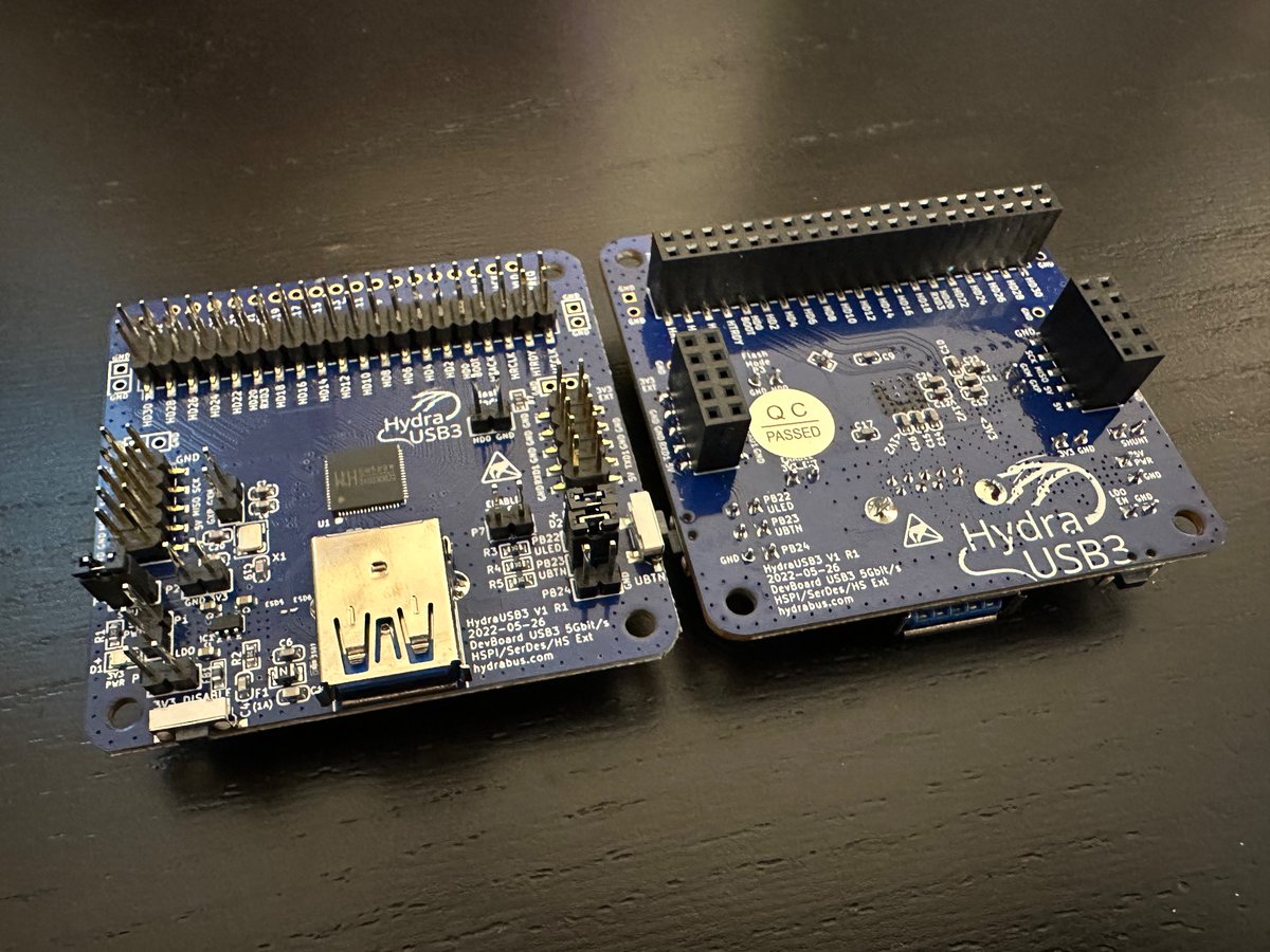 Fun times ahead with the HydraUSB3 hosting a WCH CH569W! RISC-V MCU with USB 3 host/device, HSPI (fast parallel FX3/FTDI 6xx like interface), SerDes, gigabit controller, etc. Thanks again to @bvernoux for another great HW/SW product!