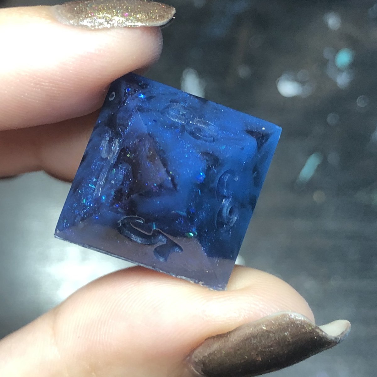 HealersHug's tweet image. Infected Kollari dice set. This set is based of off one of my own characters in a Hollow Knight campaign. The numbers on this set will be inked a bright orange to signify the infection. 
#handmadedice #dice #diceset #dnd #dungeonsanddragons #ttrpg