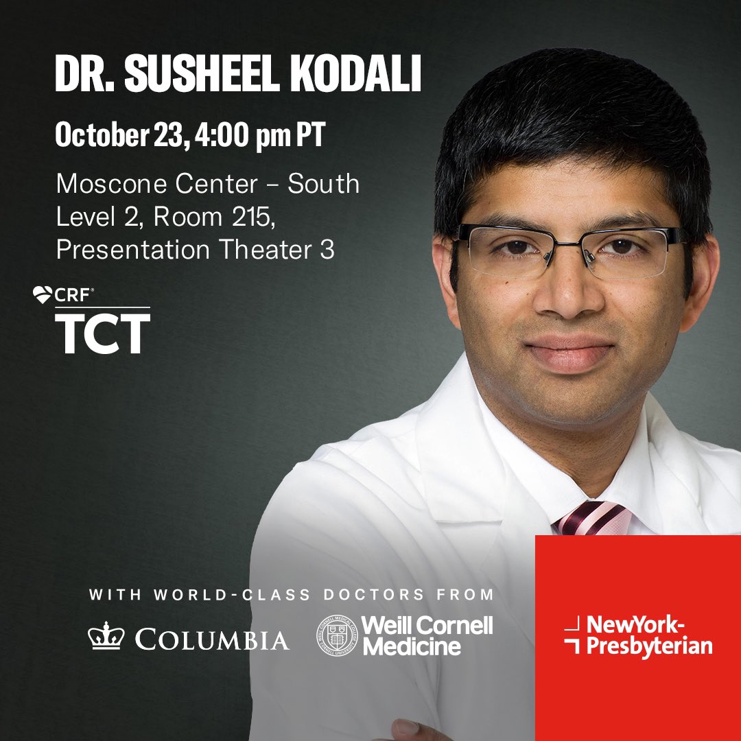 Today at #TCT2023, @nyphospital/@columbiamed’s @SusheelKodaliMD will present findings from the first-in-human study of the ShortCut transcatheter leaflet-splitting device, which helps prevent coronary obstruction during #TAVR.