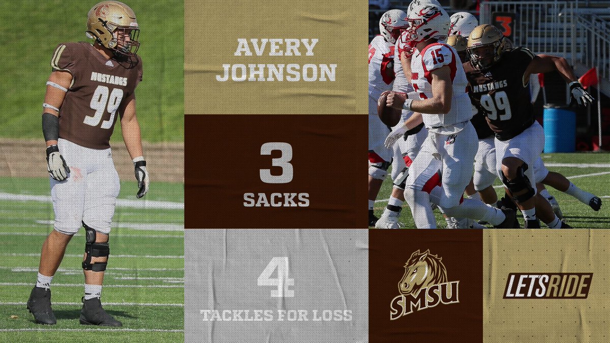 What a big game by Avery Johnson this past Saturday with three sacks versus MSU Moorhead. Johnson is the first Mustang since Jason Jacobs in 1998 to record three sacks in a single-game. #LetsRide