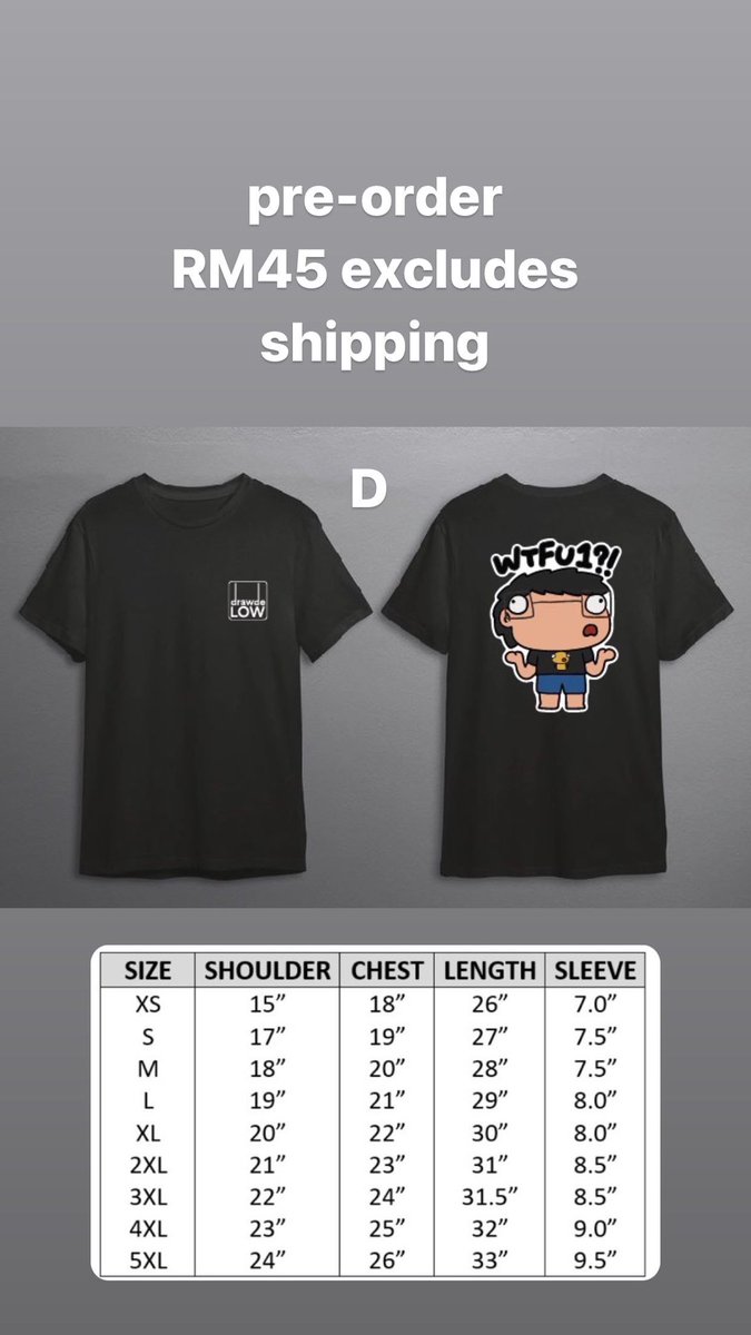 Pre-order T-shirt for those in Malaysia
*overseas if interested, DM or email me to discuss 

Material: Cotton
Avoid using dryer after washing
Price: RM45 excludes shipping
 DM or email the following
- Design A, B, C or D
- Size
- Quantity

⚠️pre-order closing on 2359hrs, 5 Nov