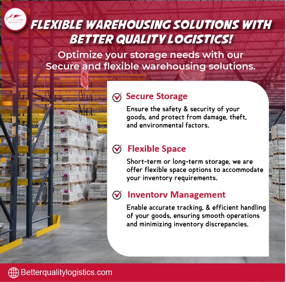 📦 Discover the Future of Logistics with Better Quality Logistics! 🚚

Looking for Secure & Flexible Warehousing Solutions? Look no further! We've got you covered.

✅ Secure Storage ✅ Flexible Space ✅ Inventory Management
#LogisticsSolutions #SecureWarehousing #FlexibleStorage