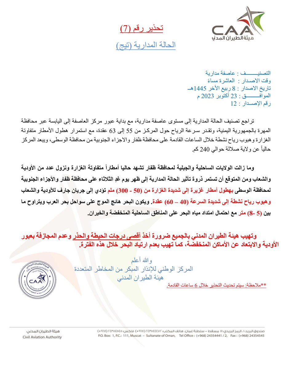 vww_u's tweet image. تحذير 7 #الحالة_المدارية_تيج في #بحر_العرب
WARNING (7) #Tropical_Cyclone #Tej
#شبكة_أخبار_الغيث