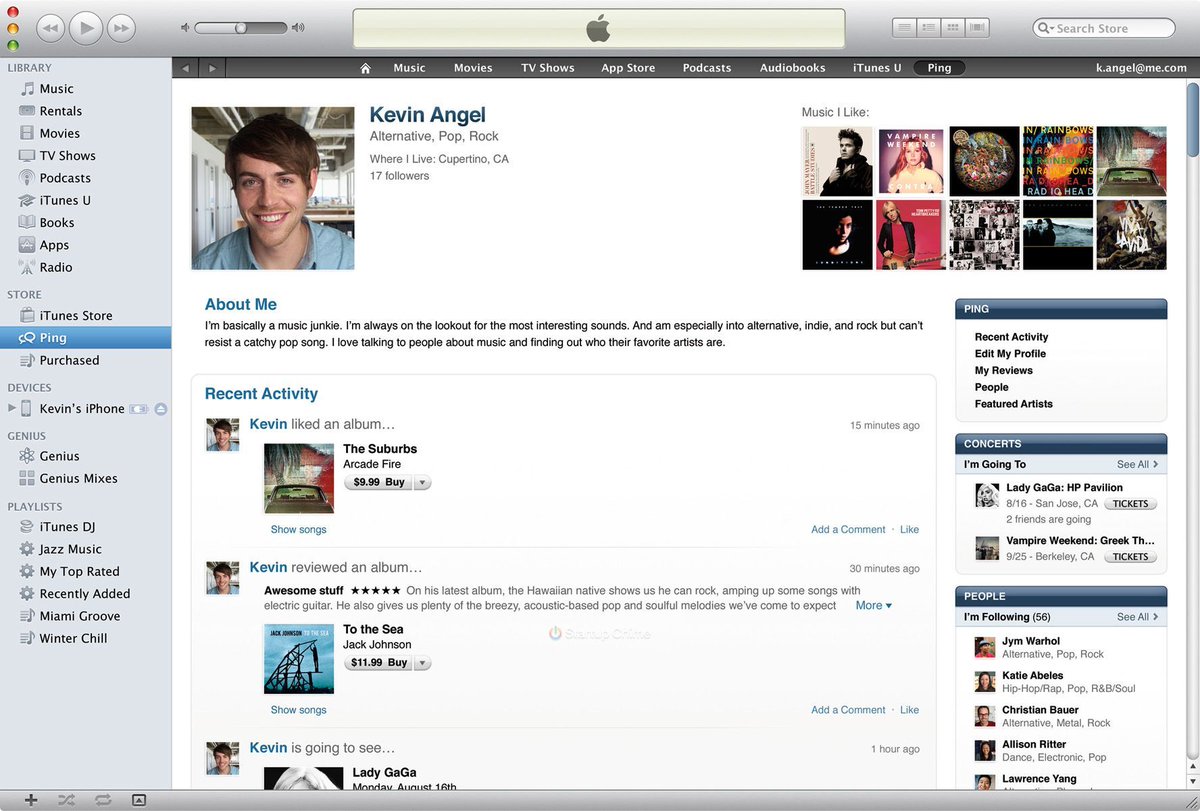 thestartupchime's tweet photo. Ping was Apple's short-lived  social network in iTunes (2010). At its height, it had 1 million users. https://t.co/xXTBGg9wuf