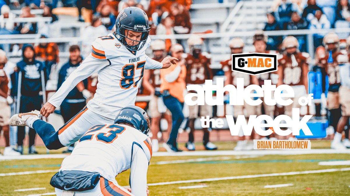 Senior Brian Bartholomew has been named G-MAC Athlete of the Week for his performance against Walsh.

Bartholomew scored eleven points for Findlay. He was 3-of-3 on field goals, recording them from 22 yards, 43 yards, and 45 yards. 

🏈:findlayoilers.com/news/2023/10/2…