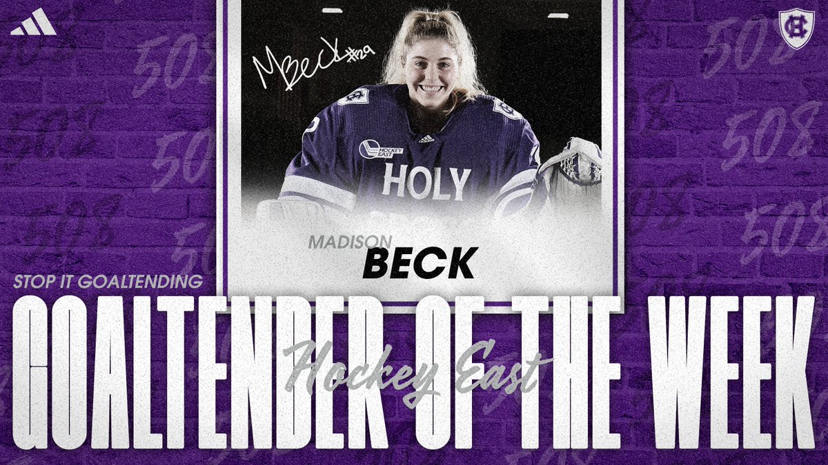 HCrossWHockey's tweet photo. 🏒🥅 Maddie Beck named Hockey East Goaltender of the Week!

✅ 61 saves against BC on the weekend
✅ Denied BC in shootout
✅ Led team to first program tie with BC

📰 https://t.co/j5Cd7QuGZP

#GoCrossGo https://t.co/I0tDlCzmeG