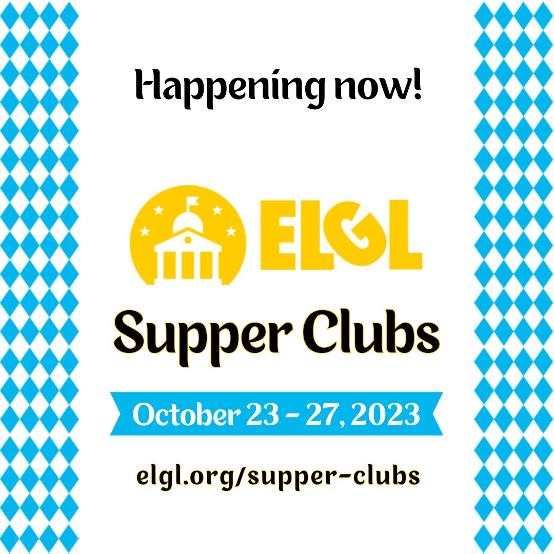 ELGL50's tweet image. We're excited to bring back Supper Clubs this week! Join our outstanding hosts to meet other members, make new friends, and celebrate the joy in local gov.

Visit elgl.org/supper-clubs to see a list of locations and RSVP.