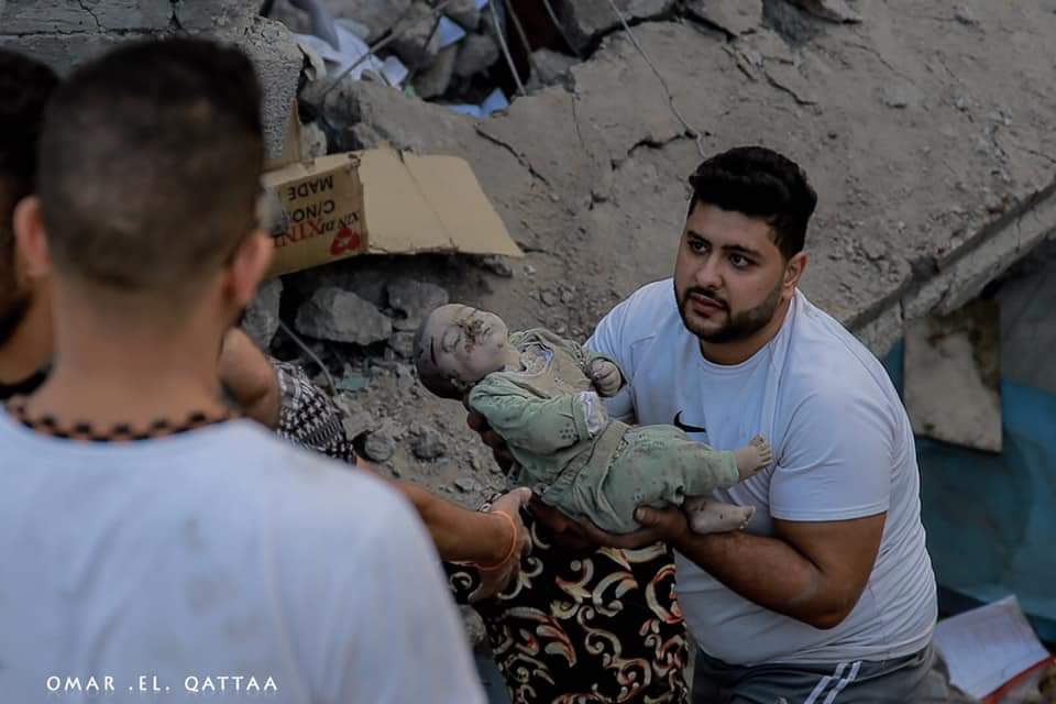 This is my second cousin George being pulled from the rubble at Saint Porphyrius Orthodox Church in Gaza. This beautiful baby committed no crimes, harmed no person. May his memory be eternal.
