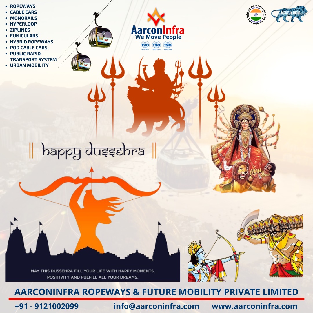 AarconInfra's tweet photo. May the auspicious occasion of Dussehra bring you and your family happiness, peace, and prosperity 🚠🇮🇳🚡✨️💫🚀#aarconinfra #wemovepeople #ropeway #gondola #skycab #news #festivities #cablecar #cableway #aarconinfraropeways #happydussehra #vijaydashmi #technology #business https://t.co/VAEXNyheZH