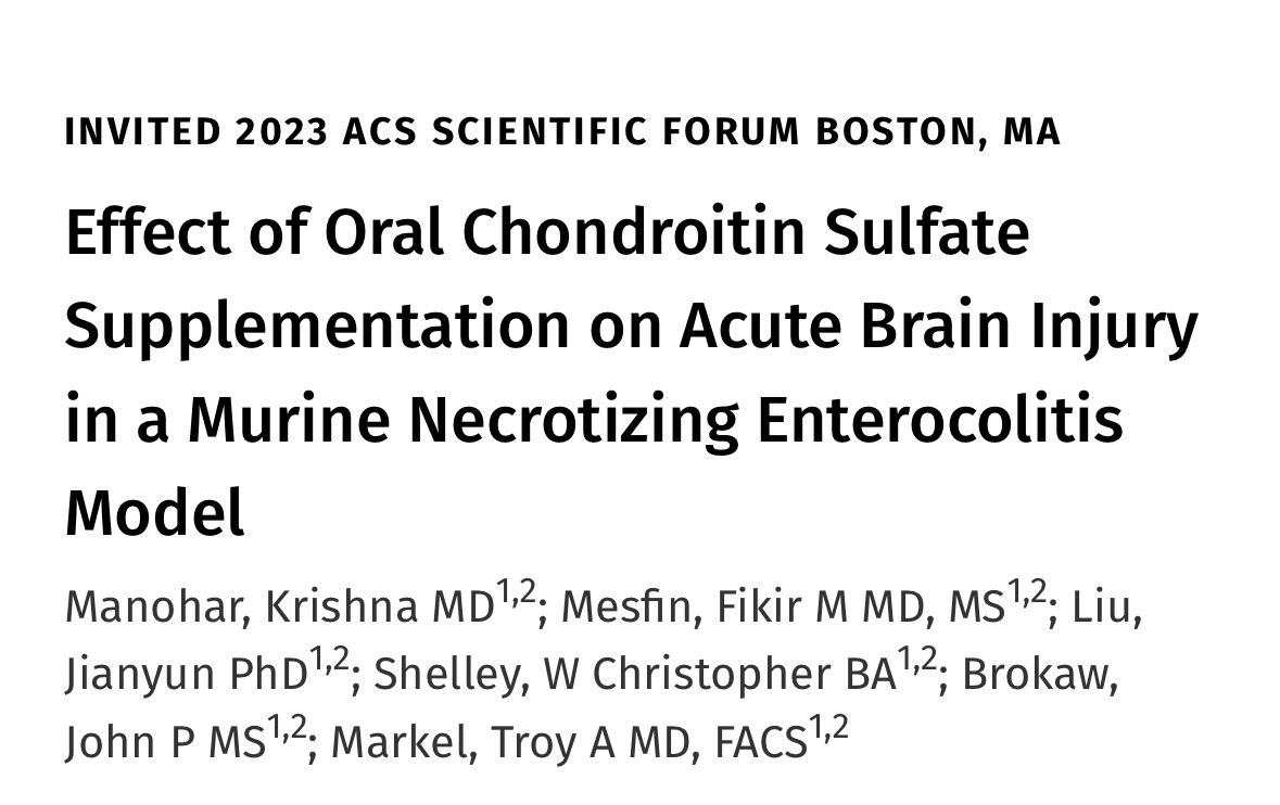 Find out more about our fresh off the press work in JACS from the #Markellab on the benefits of chondroitin sulfate in the prevention of #NEC as we work to build #AWorldWithoutNEC. @troymarkelmd @FikirMesfin2 @IU_Surgery @IU_PedSurg