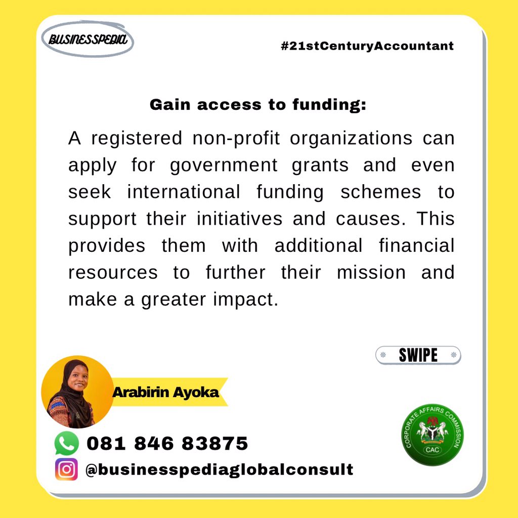 REASONS YOU CANT AFFORD NOT TO REGISTER YOUR NON PROFIT MAKING ORGANIZATION.
.
.
.
Read and send the DM already.

We gat you.

#cac #21stcenturyacccountant #RegistrationExpert #FollowWhoKnowRoad #businessregistration #IntegrityIsTheKey