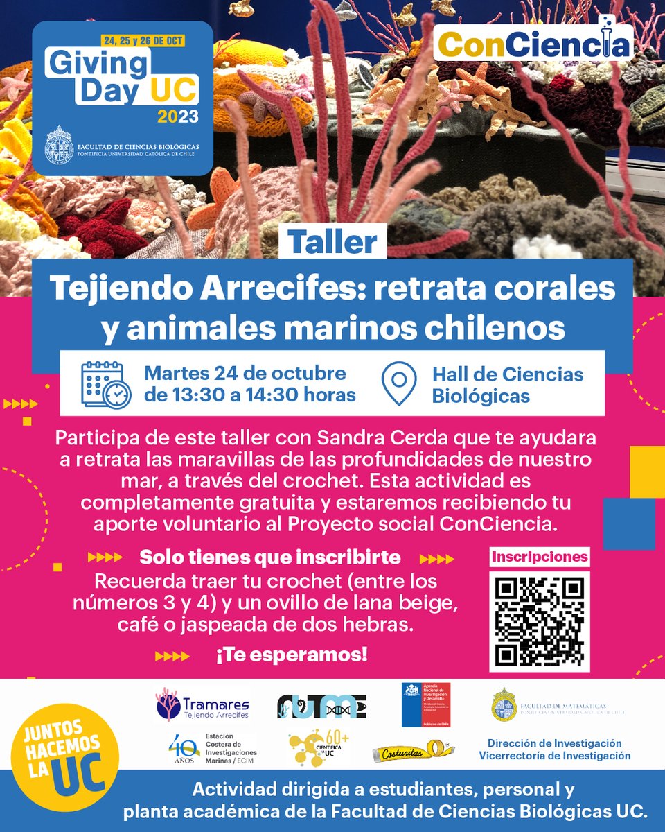 Dirección de Investigación UC (@investigacionuc) on Twitter photo 🪸🧶 #TramaresTejiendoArrecifes #Cientifica 60+ 👉 si eres estudiante, personal o académica de la Facultad de Ciencias Biológicas de la <a href="/ucatolica/">Universidad Católica</a>, no dejes pasar este taller que mezcla biología marina, matemáticas y creación en crochet. 
¡Gratuito!
<a href="/nucleo_nutme/">Núcleo Milenio NUTME</a> @FacultadMAT_UC 🪸🧶 #TramaresTejiendoArrecifes #Cientifica 60+ 👉 si eres estudiante, personal o académica de la Facultad de Ciencias Biológicas de la <a href="/ucatolica/">Universidad Católica</a>, no dejes pasar este taller que mezcla biología marina, matemáticas y creación en crochet. 
¡Gratuito!
<a href="/nucleo_nutme/">Núcleo Milenio NUTME</a> @FacultadMAT_UC