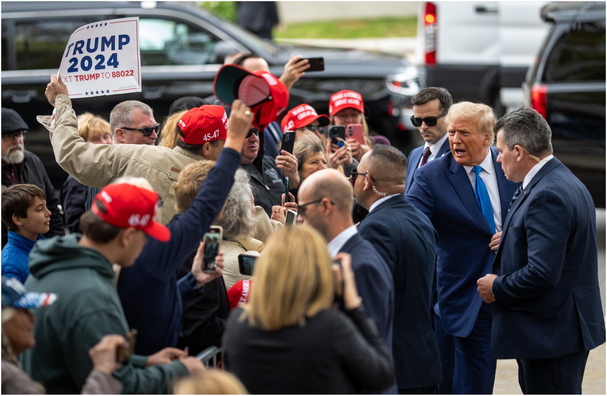 .@realDonaldTrump greets supporters outside the State House in Concord, NH.