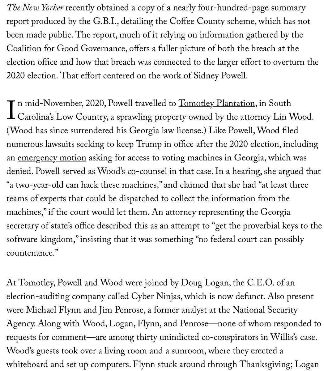 ericgarland's tweet photo. The New Yorker has a copy of the 400-page *summary* report from Georgia law enforcement about the scheme to overthrow our democracy in that state alone. 

They are beyond screwed. 😂🖕⚖️https://t.co/rBIQnYFSPW https://t.co/AkqvfwLpzB