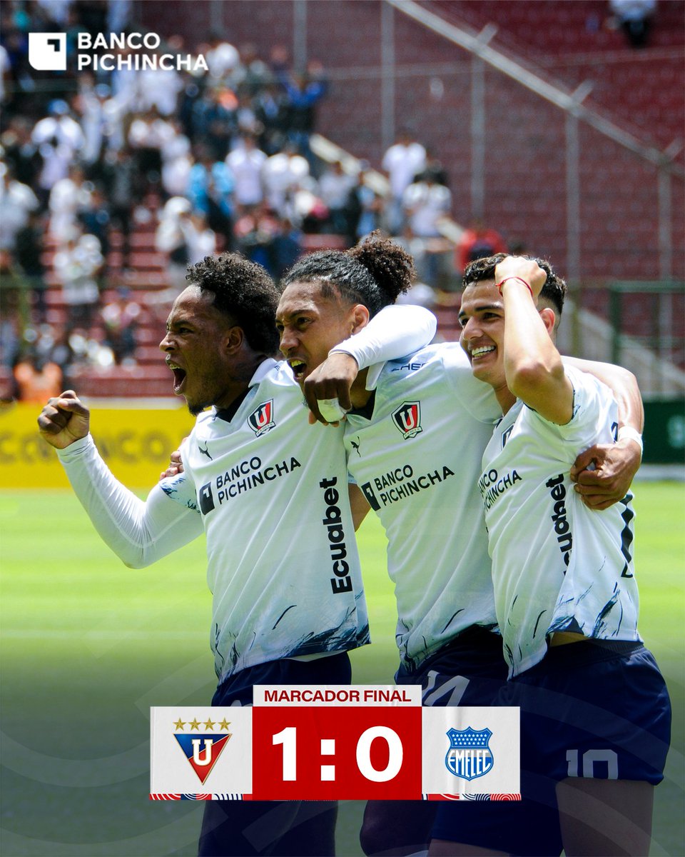 LDU_Oficial's tweet photo. Victoria importante en casa👊
¡Nos vemos en 🇺🇾 en la Final de la 🏆 #Sudamericana! 
¡#VamosLIGA CARAJO! ⚪🔴

🆚#LIGAEmelec 1x0 https://t.co/zP52ajzkzK