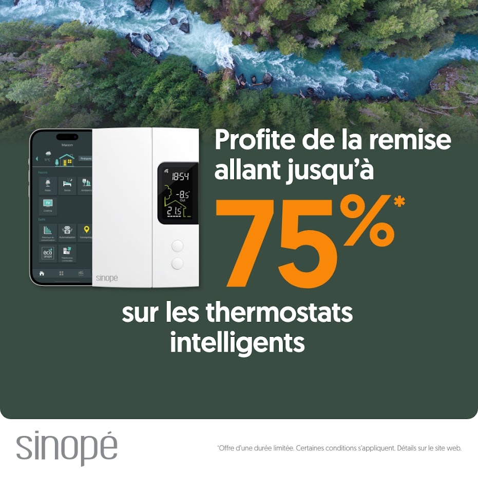 SinopeTech's tweet image. Du 23 oct. au 15 déc. 2023, les clients d’Hydro-Québec bénéficient d’une remise allant jusqu’à 75 % à l’achat de thermostats intelligents pour chauffage électrique Sinopé. 😍💸 sinopetech.com/projet-pilote-…