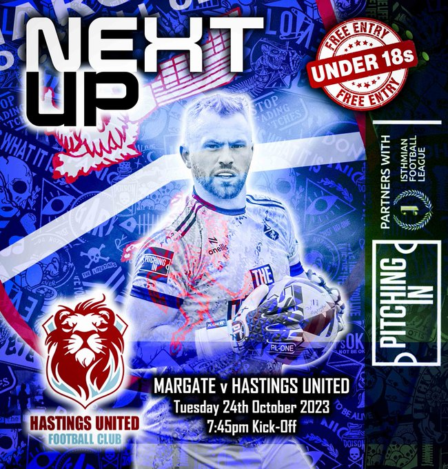 ALL UNDER 18’s FREE! 👊

And all Youth Players can collect their season tickets tomorrow!

For our game against Hastings on Tuesday, all under 18’s will get in for FREE! 😍

Get your tickets below 👇
margatefc.ktckts.com/event/mar23242…

#UpTheGate