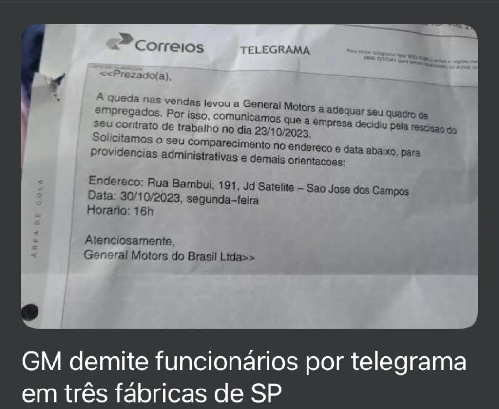 GM demite funcionários por telegrama em três fábricas de SP