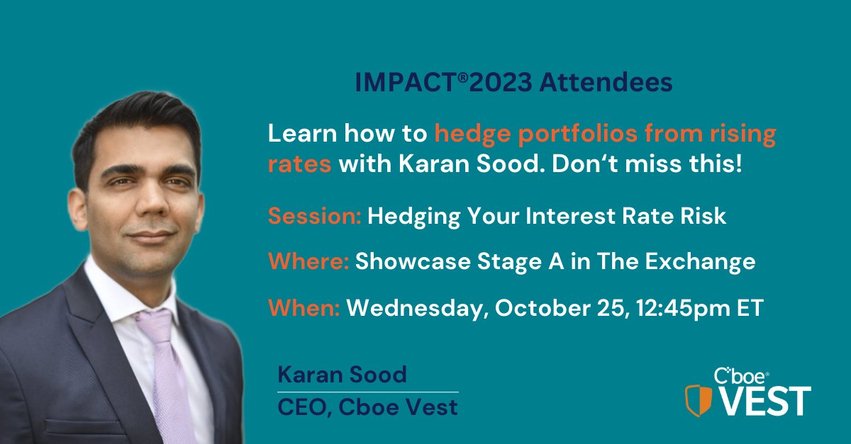 VestFinancial's tweet photo. We look forward to seeing everyone at #SchwabIMPACT!  Don't miss Karan Sood, speaking on Wednesday about how rate #hedging strategies seek to lock in higher, longer-duration yields without incurring greater rate sensitivity. 
#TargetOutcome #interestrates #inflation https://t.co/7EDGWrrOKV