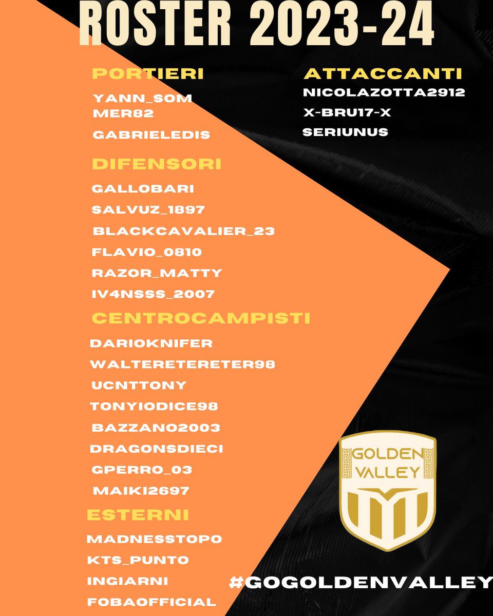 Ed eccoci qui,presentiamo il nostro roster per la stagione 2023-24🔥
#GOGOLDENVALLEY