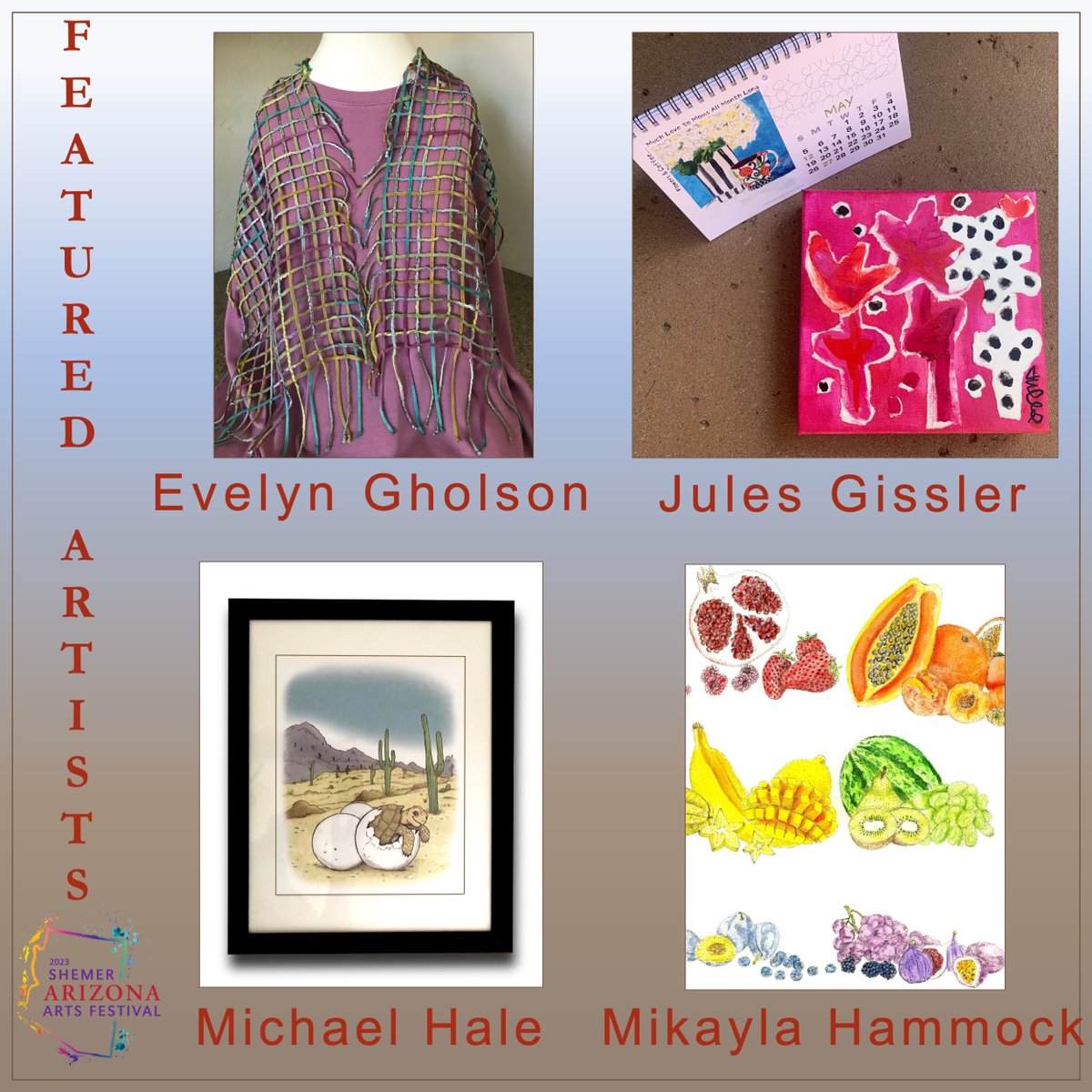 Shemer Arizona Arts Festival, the Shemer's ode to artful holiday shopping, runs from Sat Nov 4 to Sun Nov 5 &amp; features over 40 artists' #handmade art! From #handwoven scarves to #paintings to #illustration &amp; beyond, this #ArtFair has it all.

Details:
shemerartcenter.org/2023-shemer-ar…