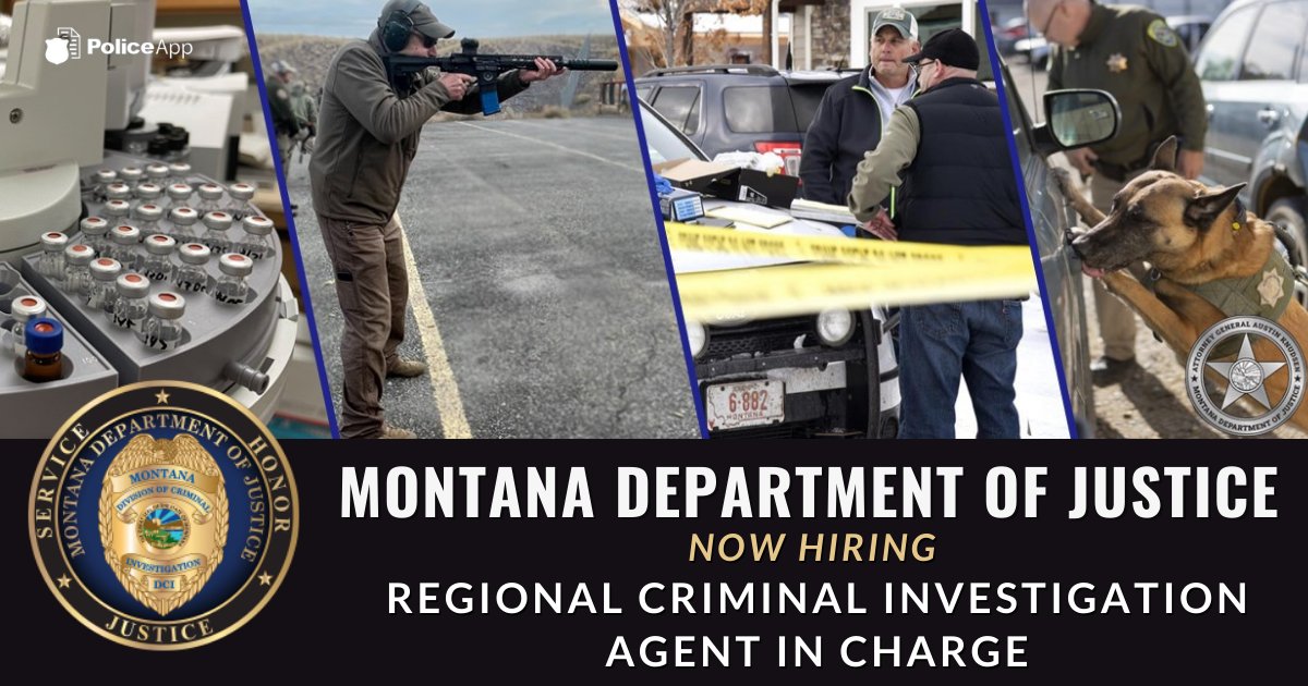 PoliceApp_Com's tweet image. Montana Department of Justice hiring Regional Criminal Investigation Agent in Charge

Deadline Nov 1

APPLY: bit.ly/46ZjBpP

#MontanaDOJ #CriminalInvestigation #LEOJobs #LawEnforcementJobs
