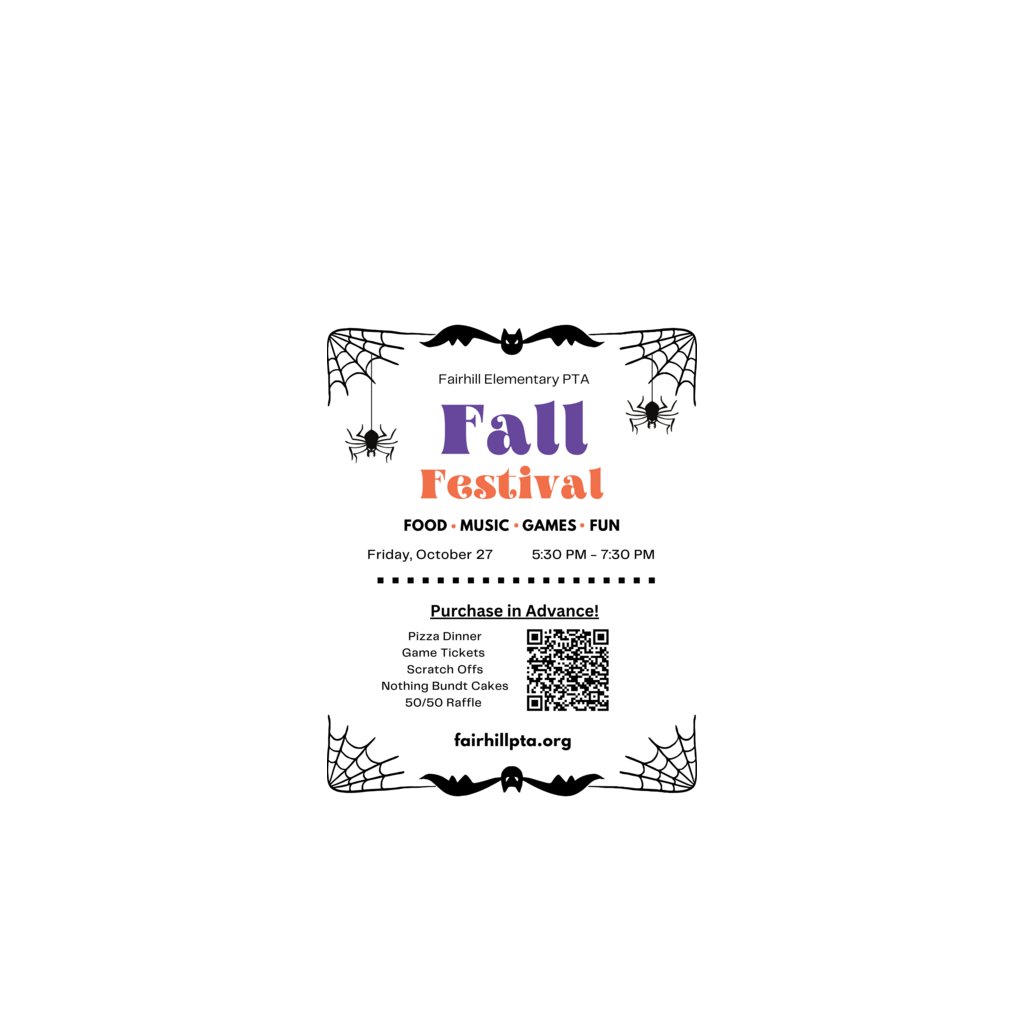 Our Fall Festival is this Friday from 5:30 to 7:30pm! We hope to see you there! #fairfaxcounty #fcps
#FairfaxCountyPublicSchools #fairfax
#WeBelongAtFairhill #YouBelongAtFairhill