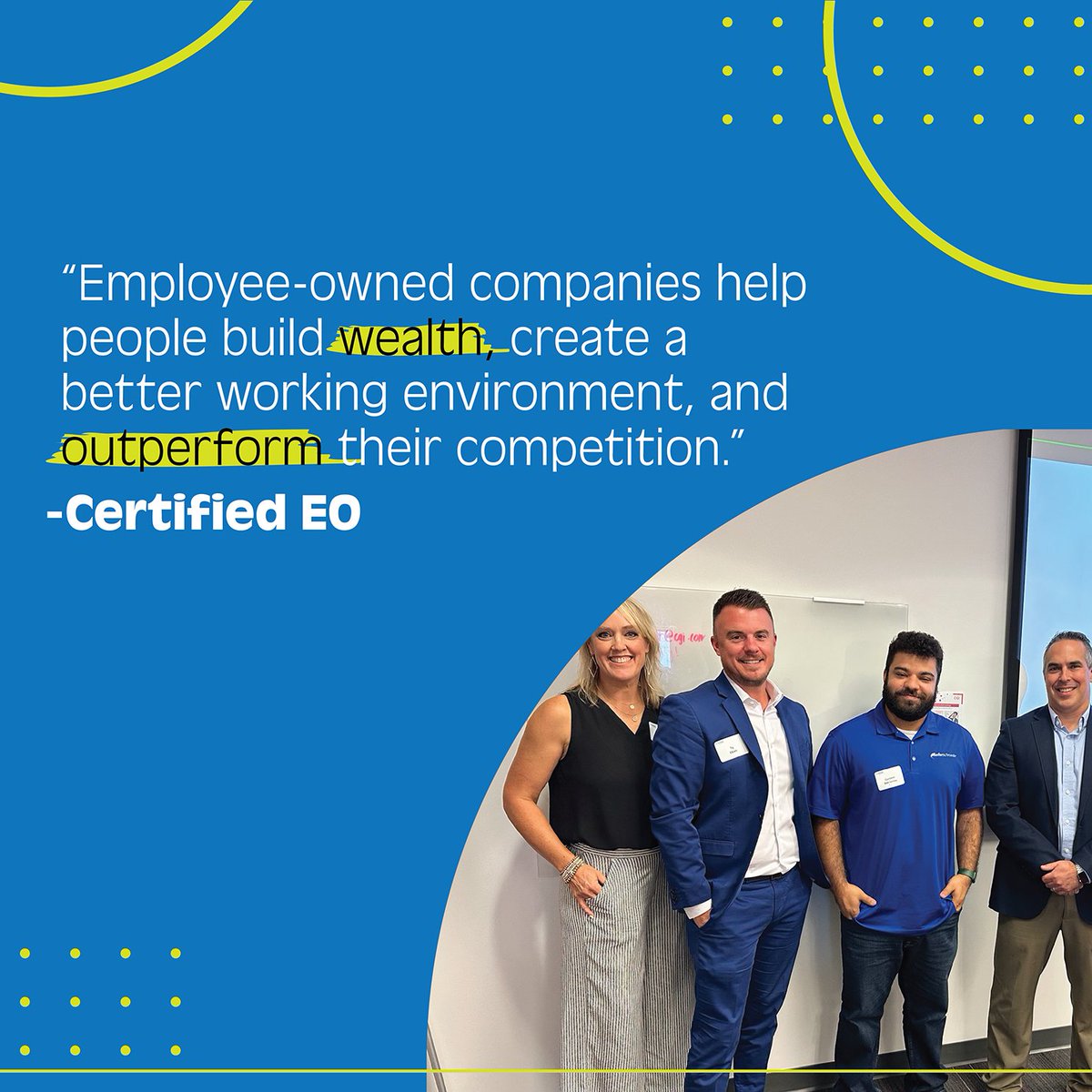 kellerschroeder's tweet photo. Employee-owned companies help people build wealth, create a better working environment, and outperform their competition. 
#CertifiedEO #EOMonth #EmployeeOwner https://t.co/jWv5IcafhH