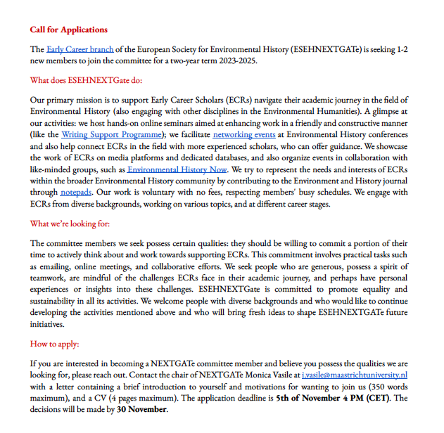 🥁 Dear people, we are recruiting new ECR team members! Check out our call for applications and consider applying:
<a href="/esehtweets/">ESEH</a> @envhistnow 
#envhist #envhum 

docs.google.com/document/d/17s…