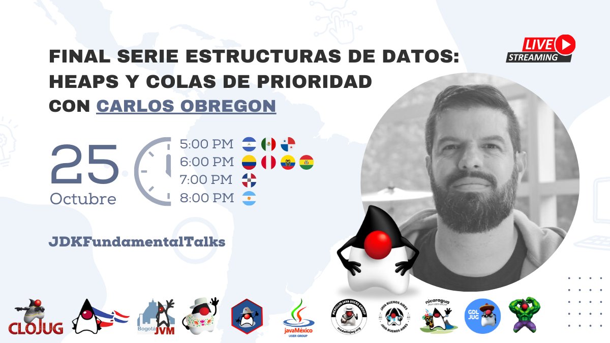 JUG Nicaragua (@jugnicaragua) on Twitter photo En #JDKFundamenTalks, llegamos al final de la serie de #EstructuraDeDatos este 25 de Oct analizaremos: #Heaps y Colas de Prioridad con <a href="/gaijinco/">Carlos Obregón</a>
Enlace de registro:
meetup.com/jug-nicaragua/…
YouTube:
youtube.com/live/hkVIcZcbV…
#jugEvents #JavaComunidad #JavaLATAM #javahispano En #JDKFundamenTalks, llegamos al final de la serie de #EstructuraDeDatos este 25 de Oct analizaremos: #Heaps y Colas de Prioridad con <a href="/gaijinco/">Carlos Obregón</a>
Enlace de registro:
meetup.com/jug-nicaragua/…
YouTube:
youtube.com/live/hkVIcZcbV…
#jugEvents #JavaComunidad #JavaLATAM #javahispano
