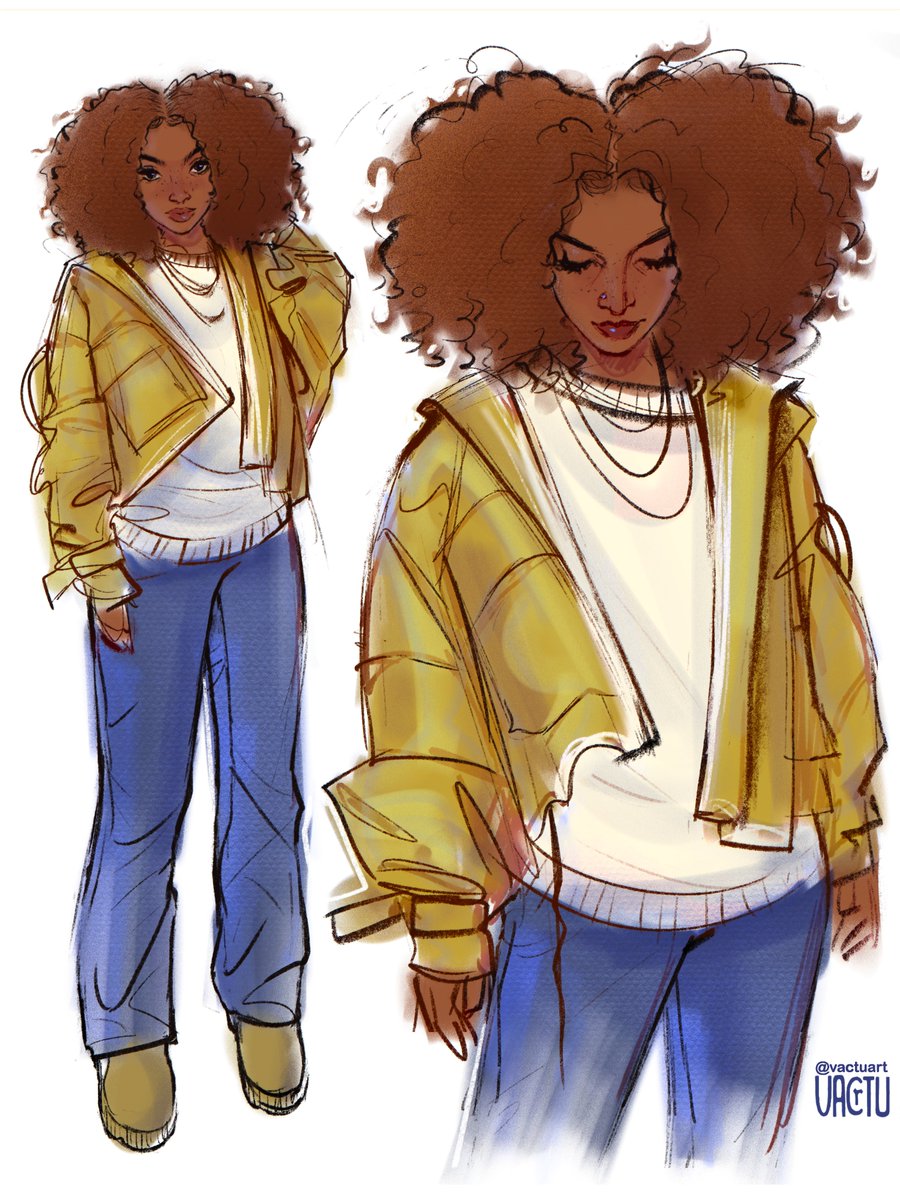 1girl dark skin pants dark-skinned female jacket brown hair jeans  illustration images