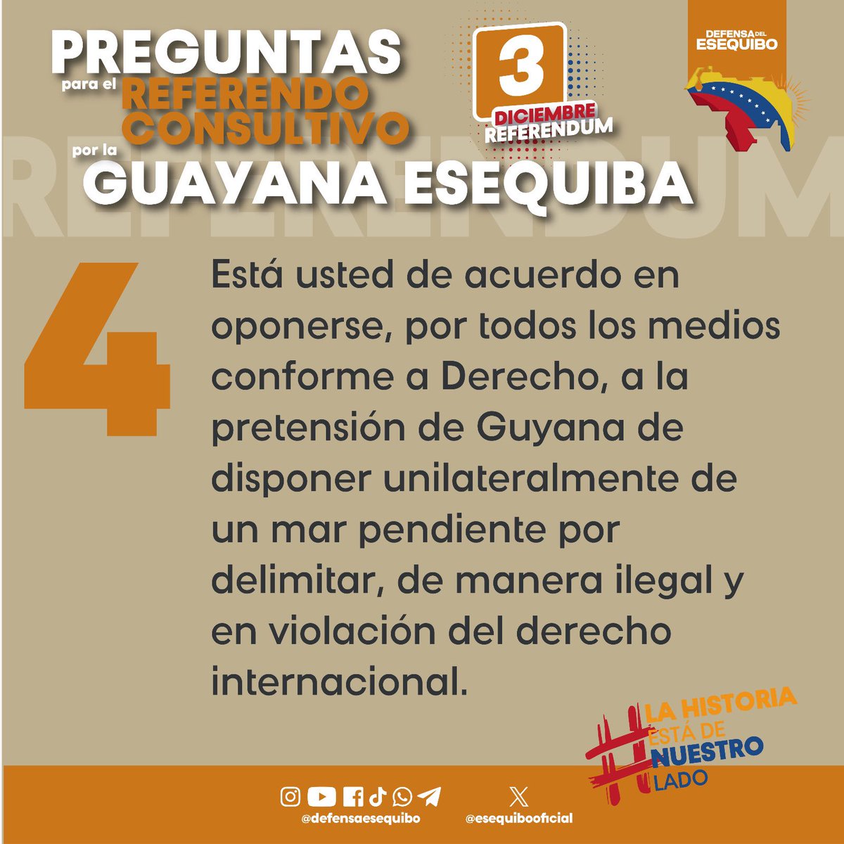 Es el momento de alzar la voz, que el  pueblo exprese su opinión por la soberanía de Venezuela 🇻🇪

Conoce cuáles son las 5 preguntas del Referendo Consultivo sobre por la Guayana Esequiba, de este 3 de diciembre 🗳️