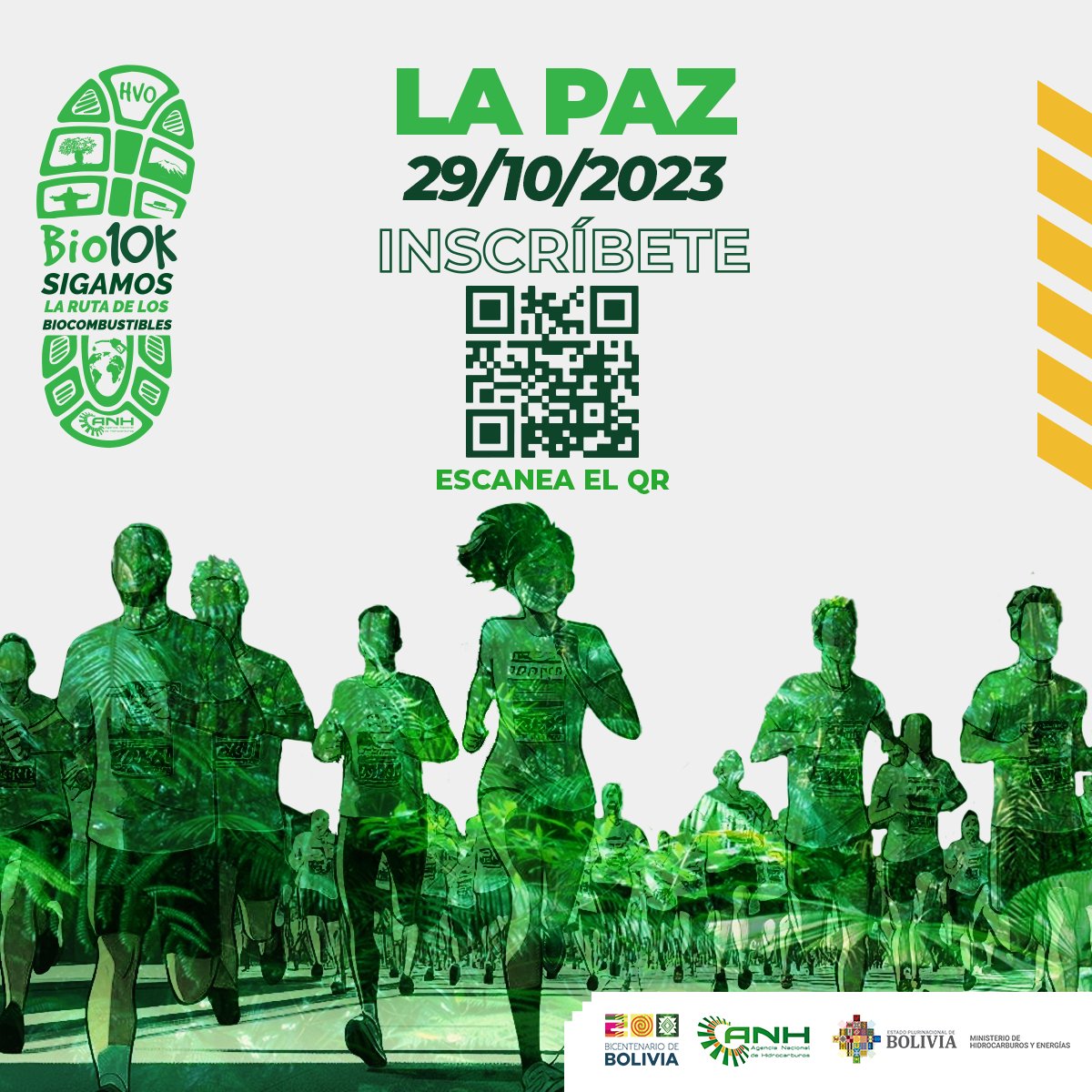 AnhBolivia's tweet photo. 📆¿List@ para un domingo lleno de energía? 😏🌳
Únete a la #Bio10k “Sigamos la ruta de los biocombustibles”, este 29 de octubre en la ciudad de La Paz🏙️. 
📢Inscríbete de forma gratuita en nuestras tres categorías🏁🏃🏽‍♂️🏃🏽‍♀️
📲https://t.co/aO9r3n5ksd
#SigamosLaRutaDeLosBiocombustibles https://t.co/V2d3xMIGBB