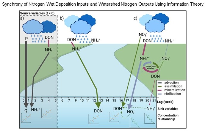 Congrats to <a href="/deni_trogen/">Deni</a> on her WRR paper looking at wet deposition-stream N synchrony over 17 years of data in the Lamprey River. Spoiler: wet deposition magnifies assimilation and mineralization in the watershed but is not a main driver of river N. doi.org/10.1029/2023WR…
