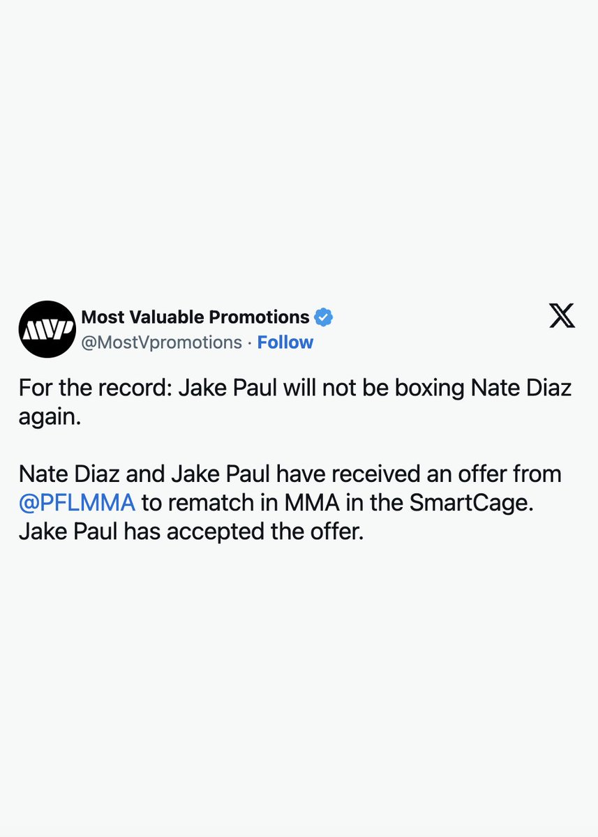 BloodyElbow's tweet photo. Jake Paul just agreed to fight Nate Diaz in MMA in @PFLMMA https://t.co/e0WdQBj2dL