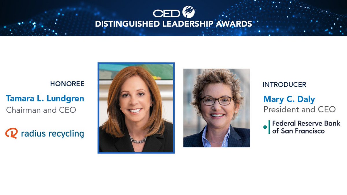 The 2023 Distinguished Leadership Awards Celebration is now just 3 days away! Today, we're extending our congratulations to honoree Tamara Lundgren, Chairman & CEO of Radius Recycling. Presenting her award will be @MaryDalyEcon, Pres. & CEO of the @sffed. ow.ly/UPuZ50PZSmi