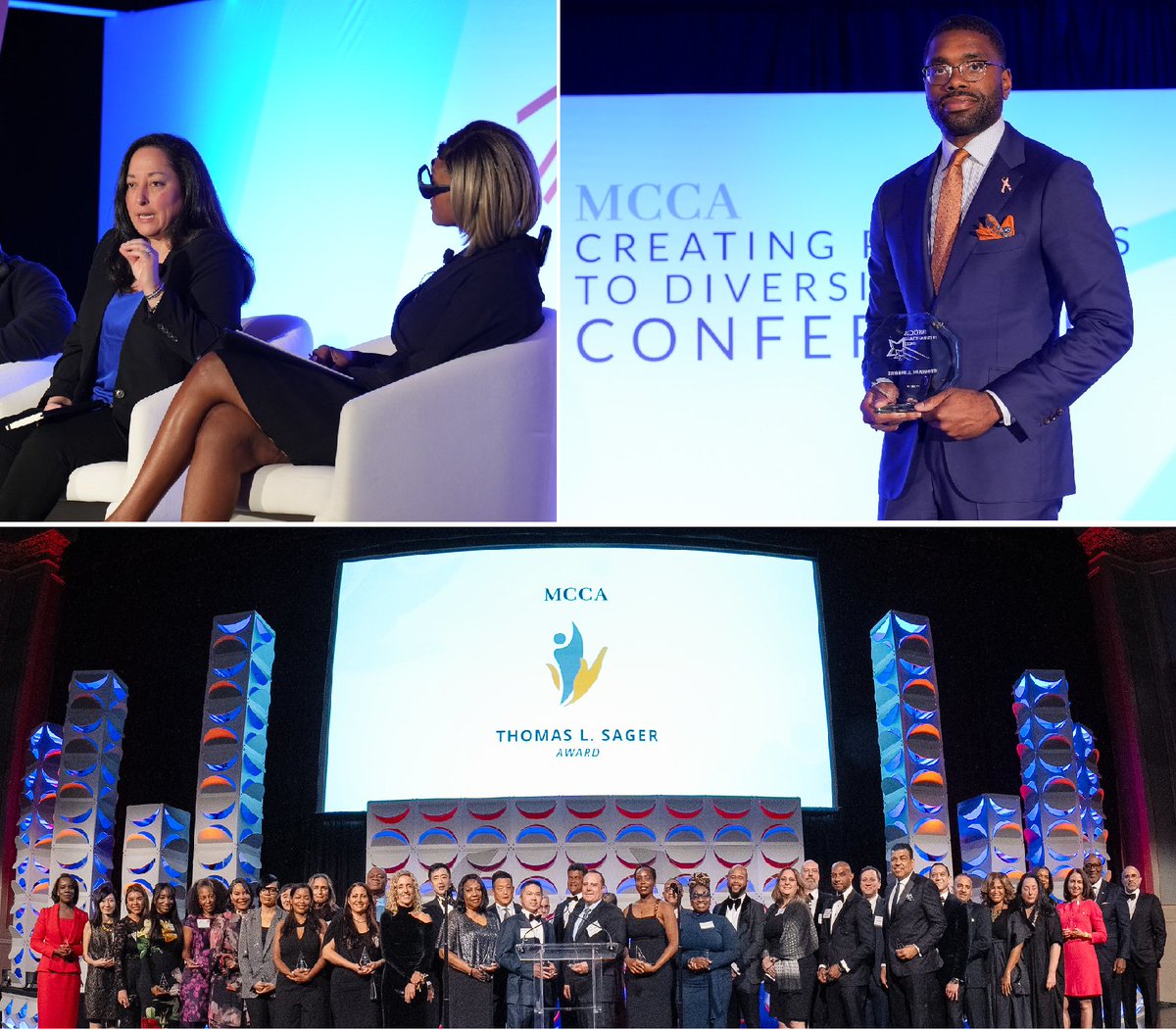 Seyfarth was honored to be on the short list for the <a href="/mccalaw/">MCCA</a> (Minority Corporate Counsel Association) Thomas L Sager Award (recognized with other firms in photo). Also pictured, panelist Laura Maechtlen <a href="/maechtlen/">Laura Maechtlen</a> and a 2023 MCCA Rising Star, 
<a href="/EphraimPierre/">Ephraim J. Pierre</a>.