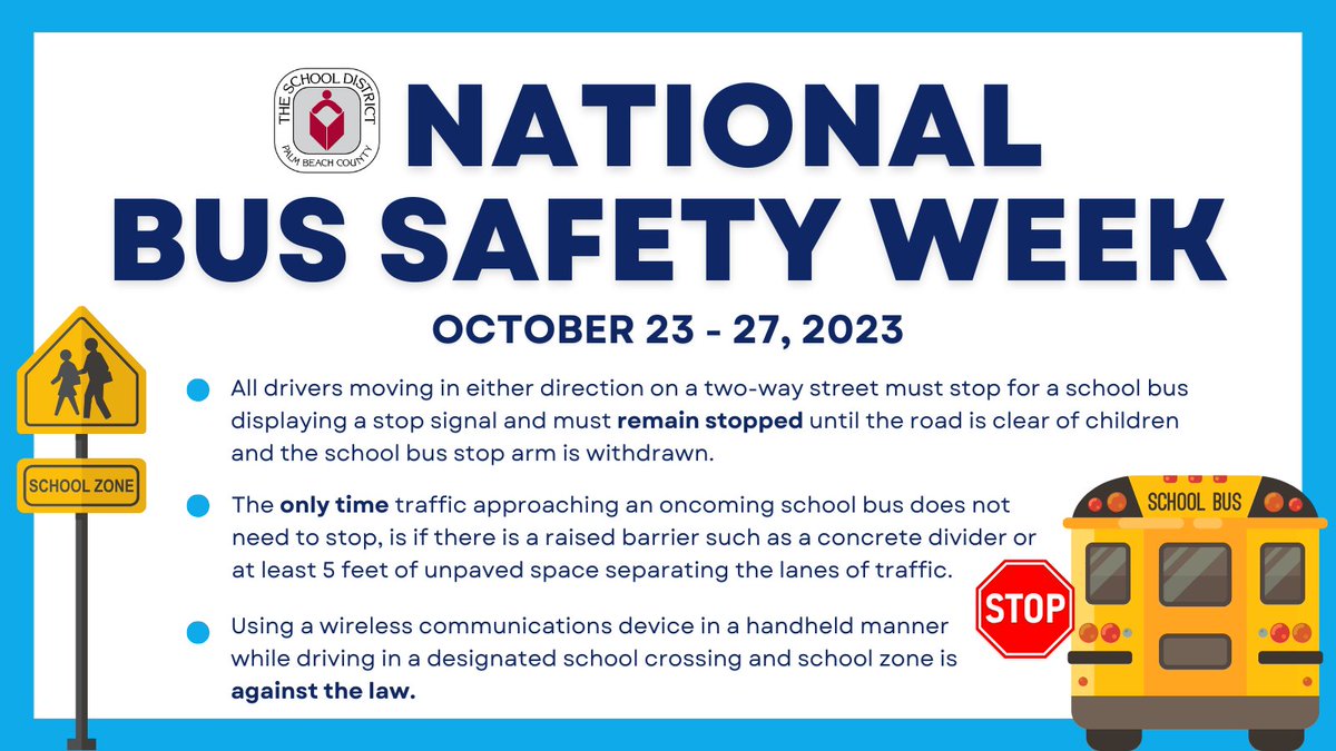 🚌🛑🚦 It's National School Bus Safety Week! This week serves as a reminder to keep school bus safety a priority while driving. 

Motorists should always be alert and drive with caution around school buses and in school zones where children may be present. Remember - our buses