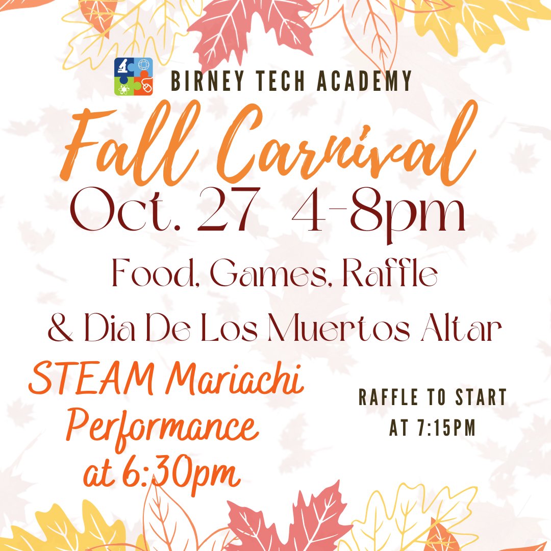Come join the Fall Festivities at Birney Tech from 4-8pm! STEAM Mariachi performance at 6:30pm. <a href="/erspd/">El Rancho School PD</a> <a href="/ElRanchoSchools/">El Rancho Schools</a>
