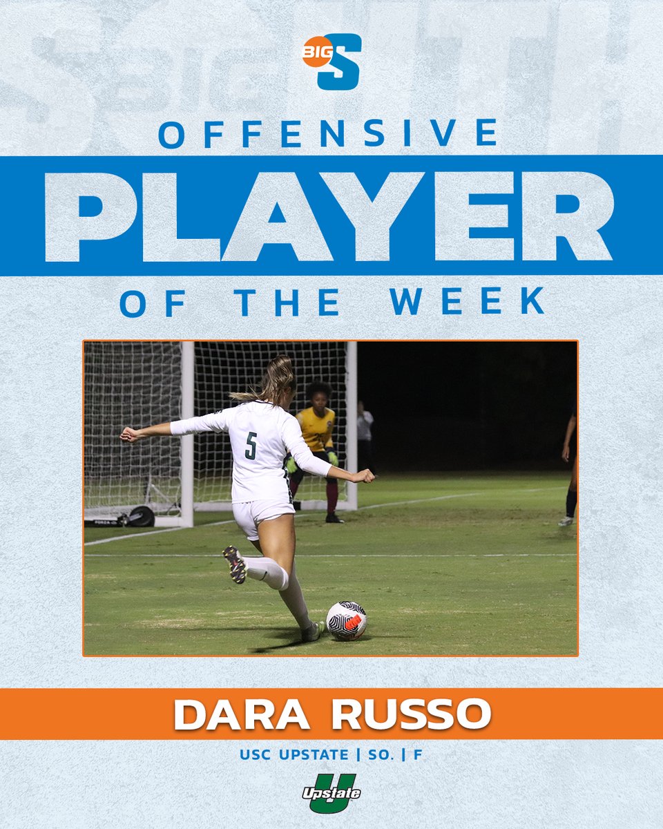BigSouthSports's tweet image. She combined for 9⃣ points on 4 goals and 1 assist, including her second hat trick of the season 🎩

@UpstateWSoccer's Dara Russo is the #BigSouthWSOC Offensive Player of the Week!