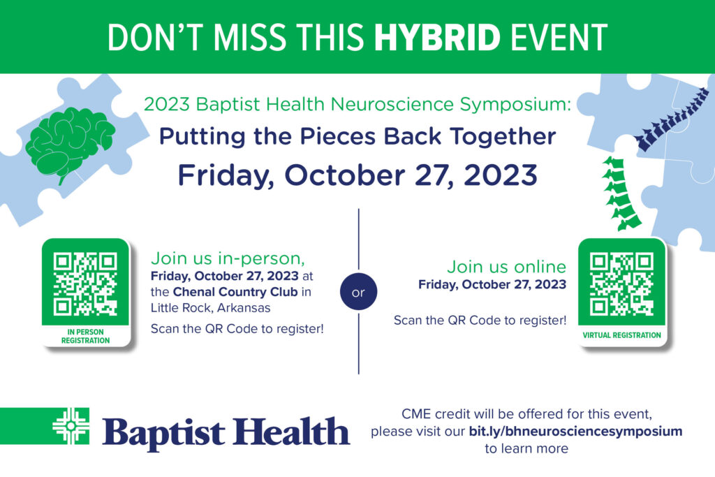 Baptist Health Medical Center-Little Rock and Baptist Health Neuroscience Center invite healthcare professionals to participate in the 1st Annual Baptist Health Neuroscience Symposium on Friday, October 27, 2023. Register here bit.ly/bhneuroscience…