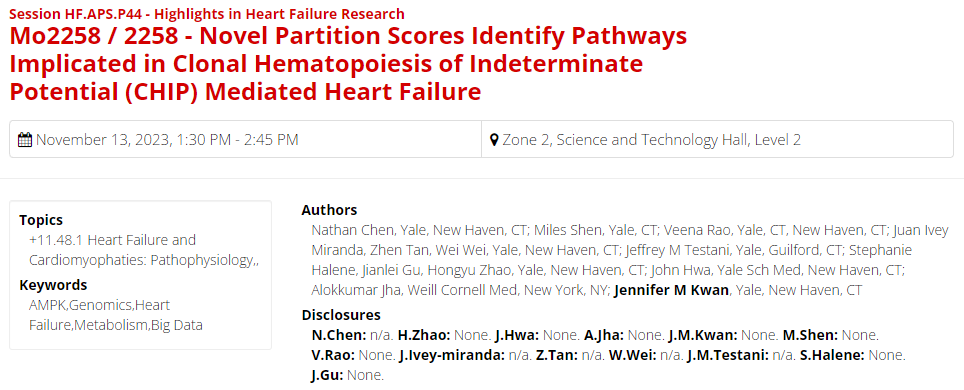 Look forward to sharing our work w/@nathanwchen @Felipe_Matute @Milesshen8 @knowingalok @Halene_lab @YaleHF @E_Zappala @david_van_dijk @American_Heart @AHAScience Scientific sessions in November #CHIP #cardioonc #somaticvariants #deeplearning #CMR 🫀#CVDoutcomes